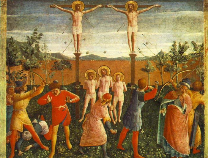 Saint Cosmas and Saint Damian Crucifixed and Stoned